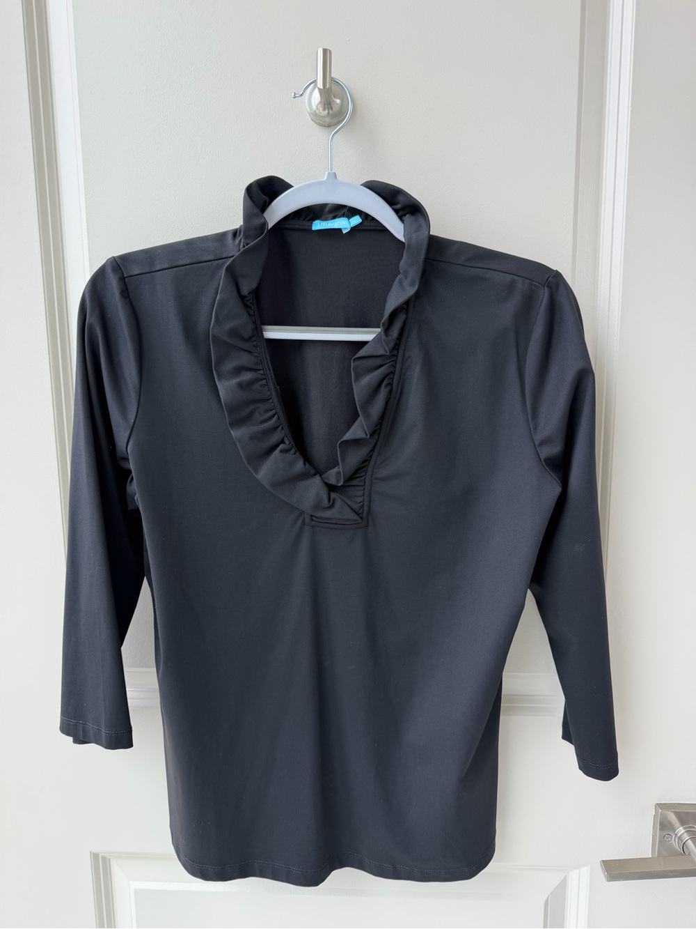 J. McLaughlin Black Ruffle V-Neck Long Sleeve Top
